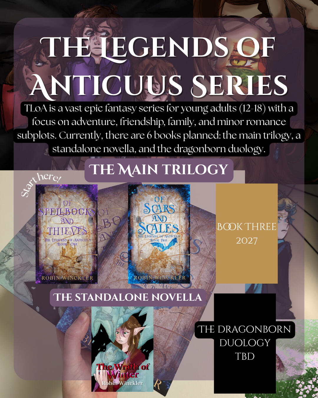 An info graphic about The Legends of Anticuus, Robin's epic YA fantasy series